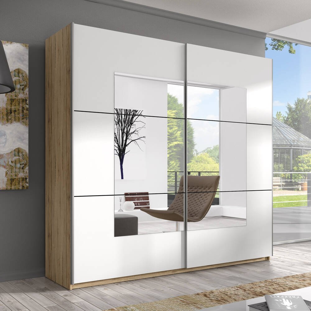 Beta 2-door wardrobe with mirrors, 200 cm, San Remo light / white