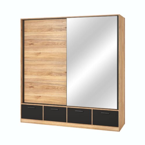 Beta – Wardrobe 2D4S with mirror, Mauvella Oak matte black