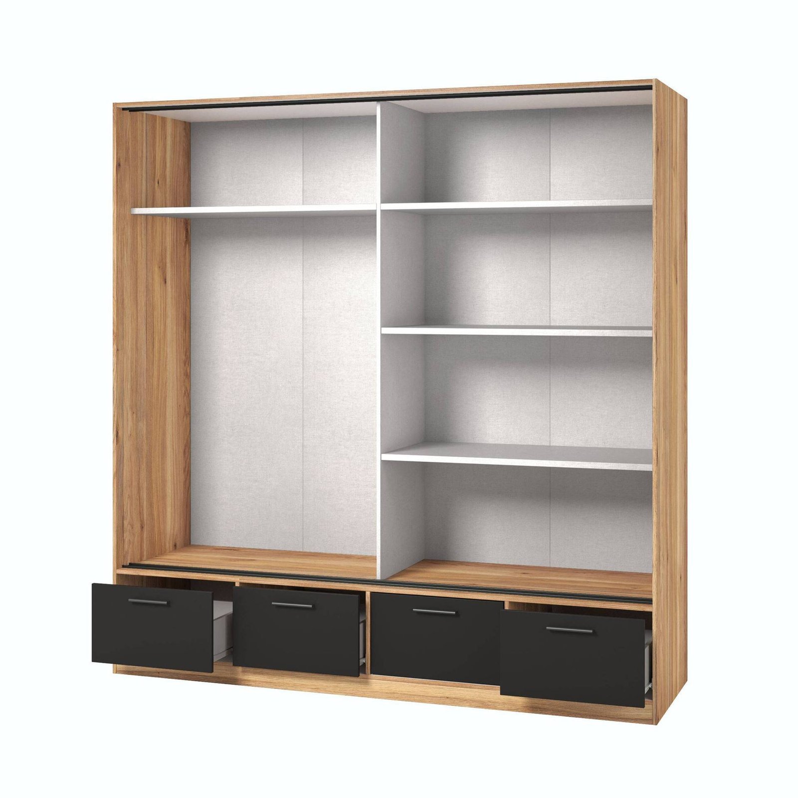 Beta – Wardrobe 2D4S with mirror, Mauvella Oak matte black - Image 2