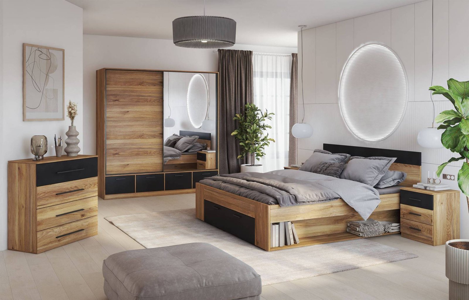 Beta – Wardrobe 2D4S with mirror, Mauvella Oak matte black - Image 6