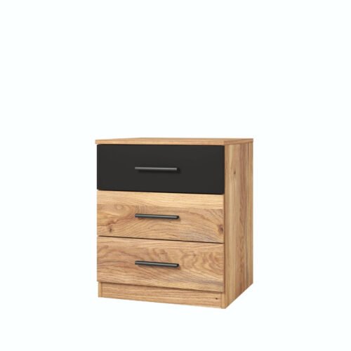Beta – bedside table with 3 drawers, Mauvella oak, matte black