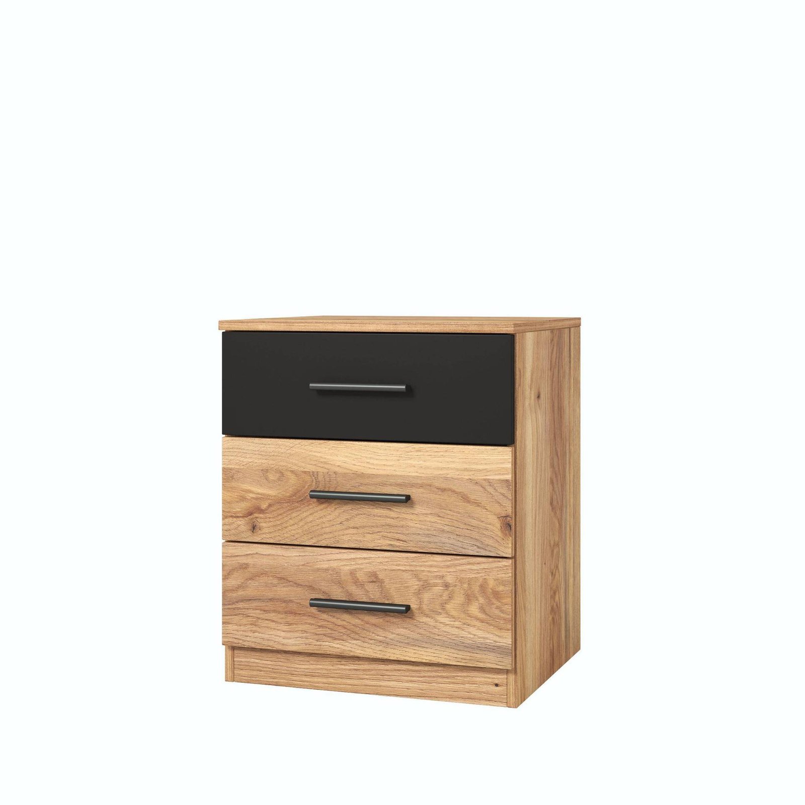 Beta - bedside table with 3 drawers, Mauvella oak, matte black