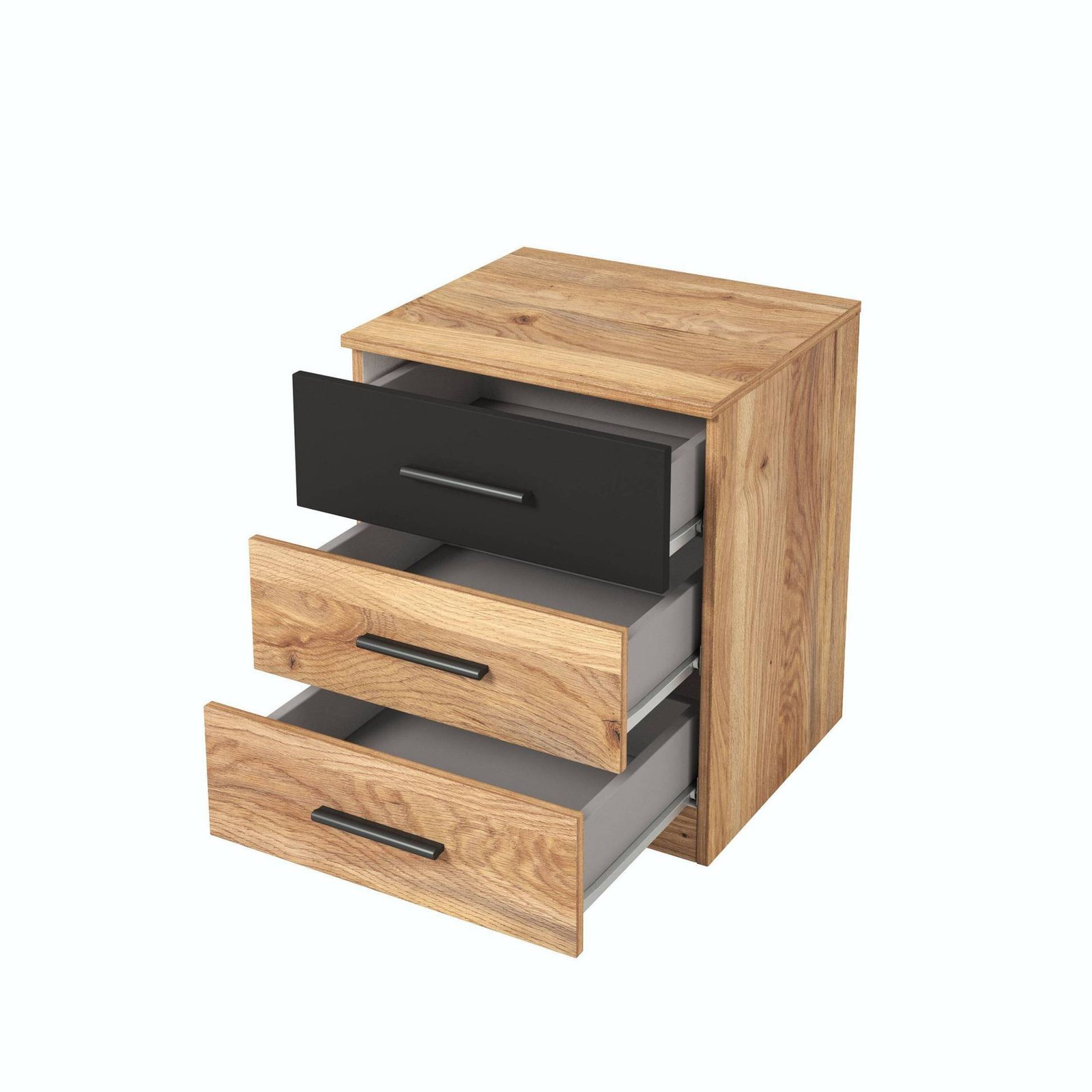 Beta - bedside table with 3 drawers, Mauvella oak, matte black - Image 2