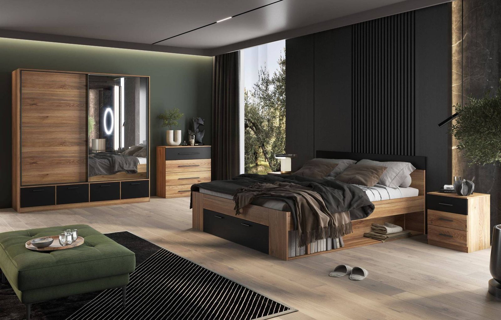 Beta - bedside table with 3 drawers, Mauvella oak, matte black - Image 5