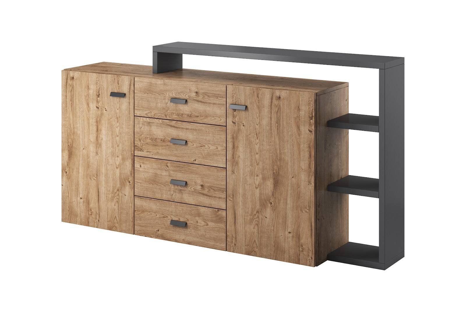 Bota chest of drawers 2D4S with top cabinet, anthracite/oak