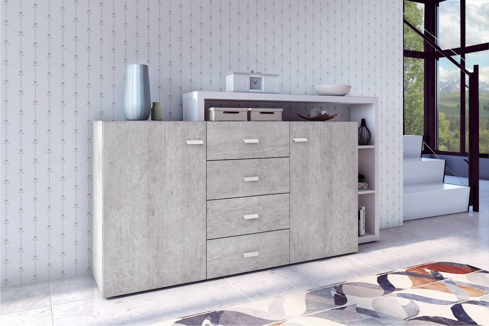 Bota chest of drawers, 2D4S, with extension, white / Colorado concrete - Image 4