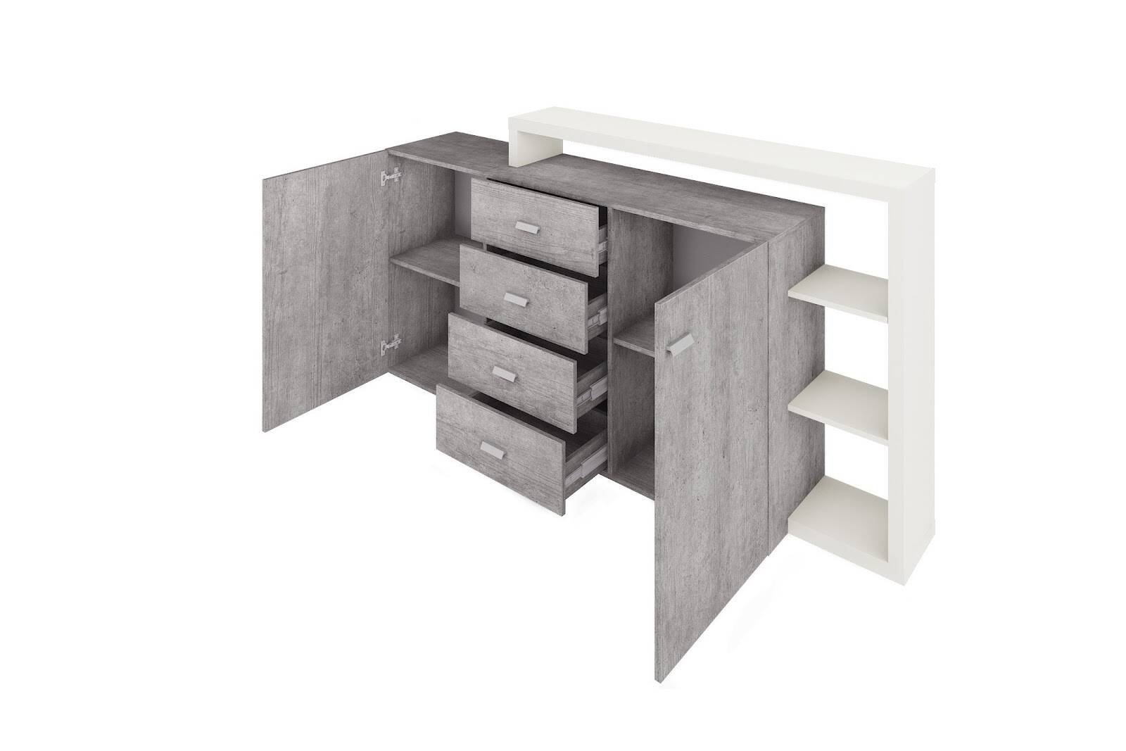 Bota chest of drawers, 2D4S, with extension, white / Colorado concrete - Image 2