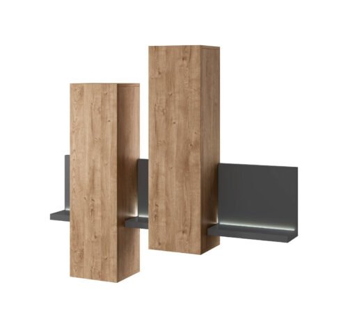 Bota hanging display case with shelf and lighting, anthracite/oak