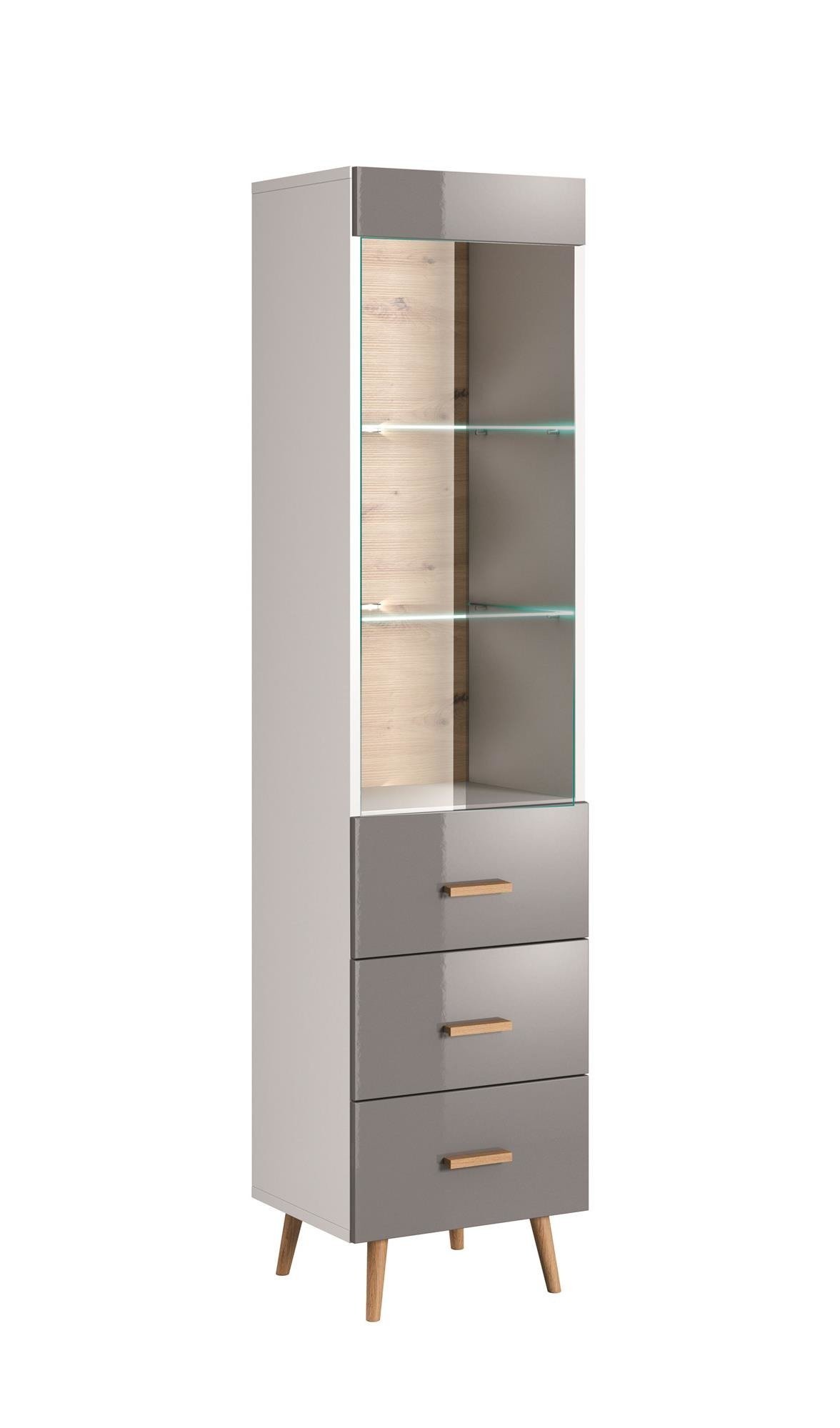 Brillo W1D2S - 1-door display cabinet with 3 drawers, gray