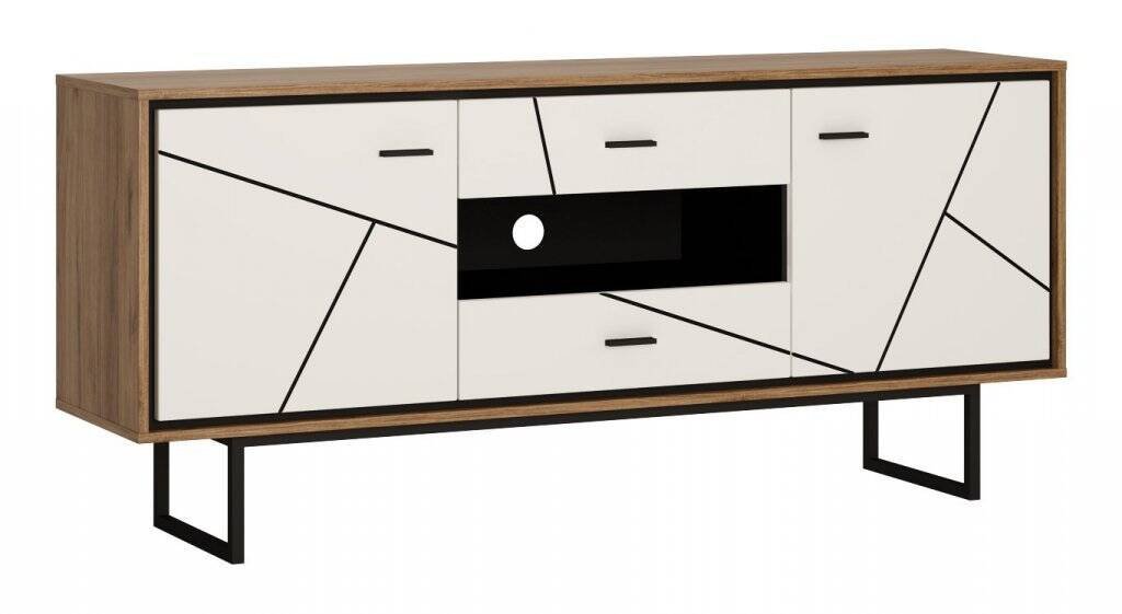 Brolo BROK01 - TV cabinet 2D2S Catania oak/black pearl/white
