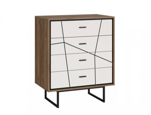 Brolo BROK07 – 4-drawer chest of drawers, Catania oak/black pearl/white