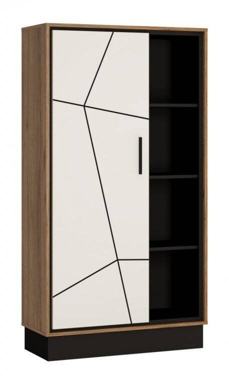 Brolo BROR01 – 1-door bookcase Catania oak/black pearl/white