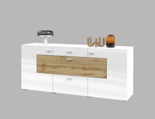 Coby chest of drawers, 2 drawers, glossy white / Wotan oak, 2 drawers