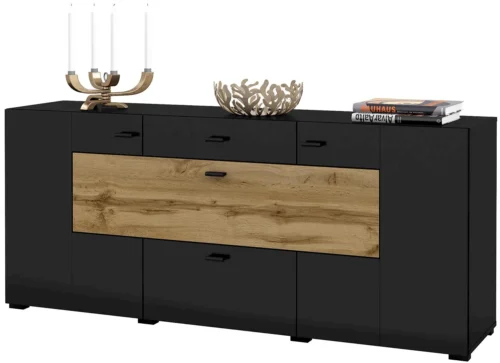 Coby chest of drawers, 2 drawers, black onyx/oak