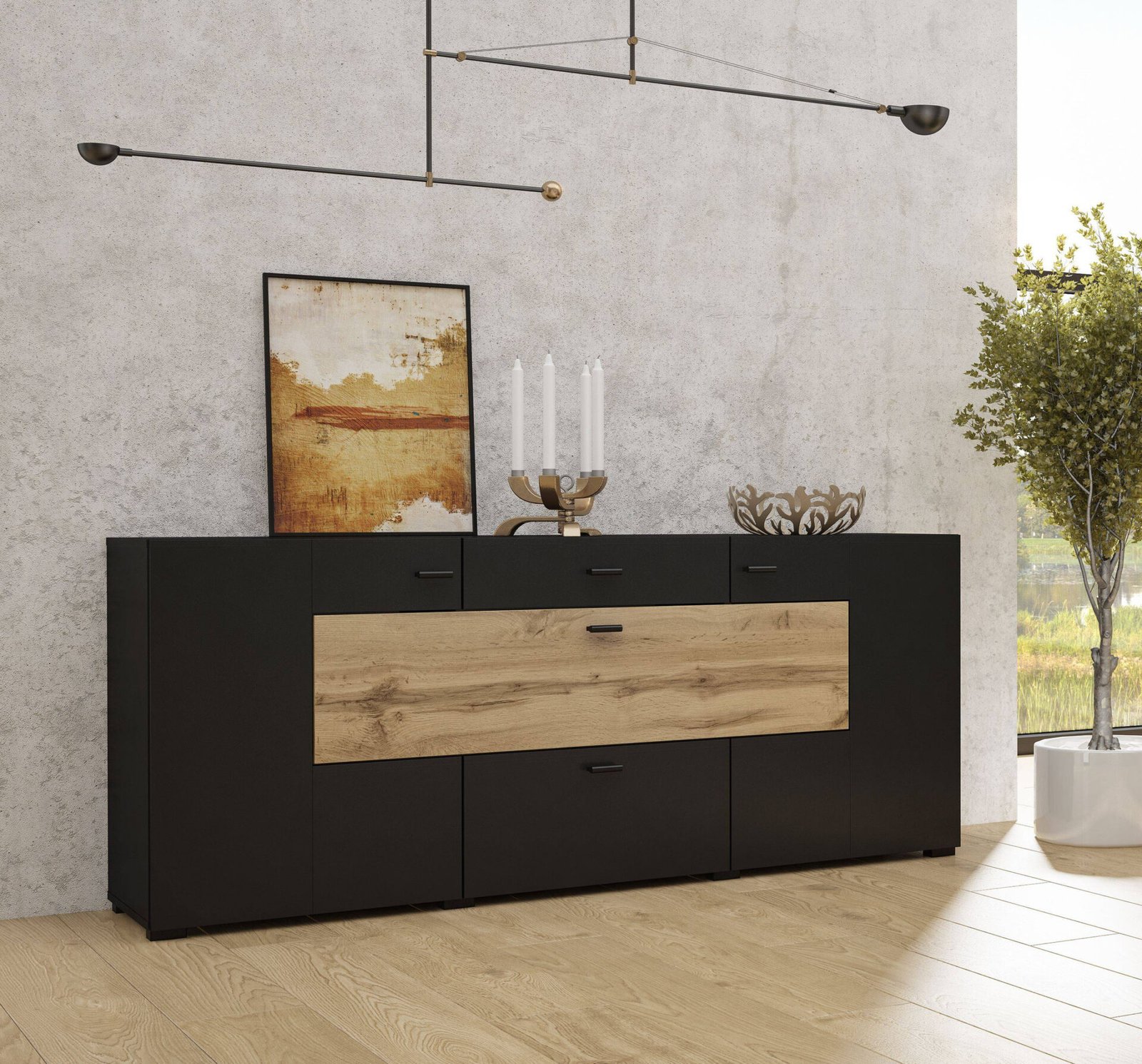 Coby chest of drawers, 2 drawers, black onyx/oak - Image 3