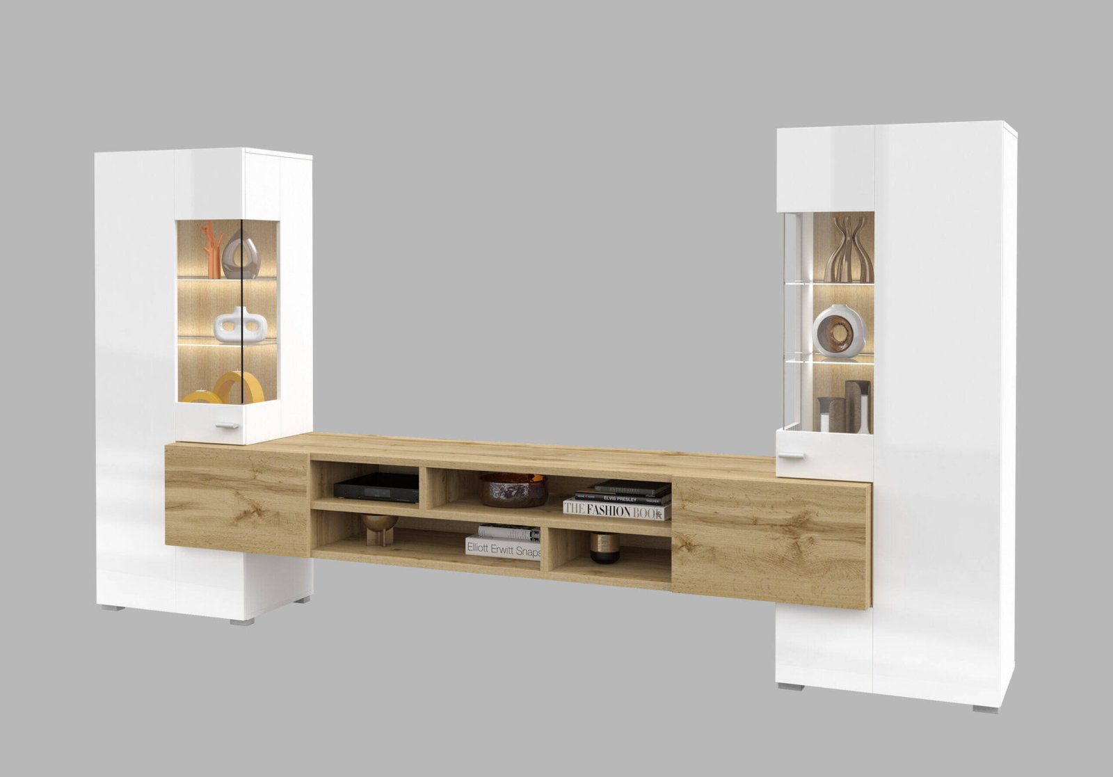 Coby wall cabinet, glossy white / Wotan oak