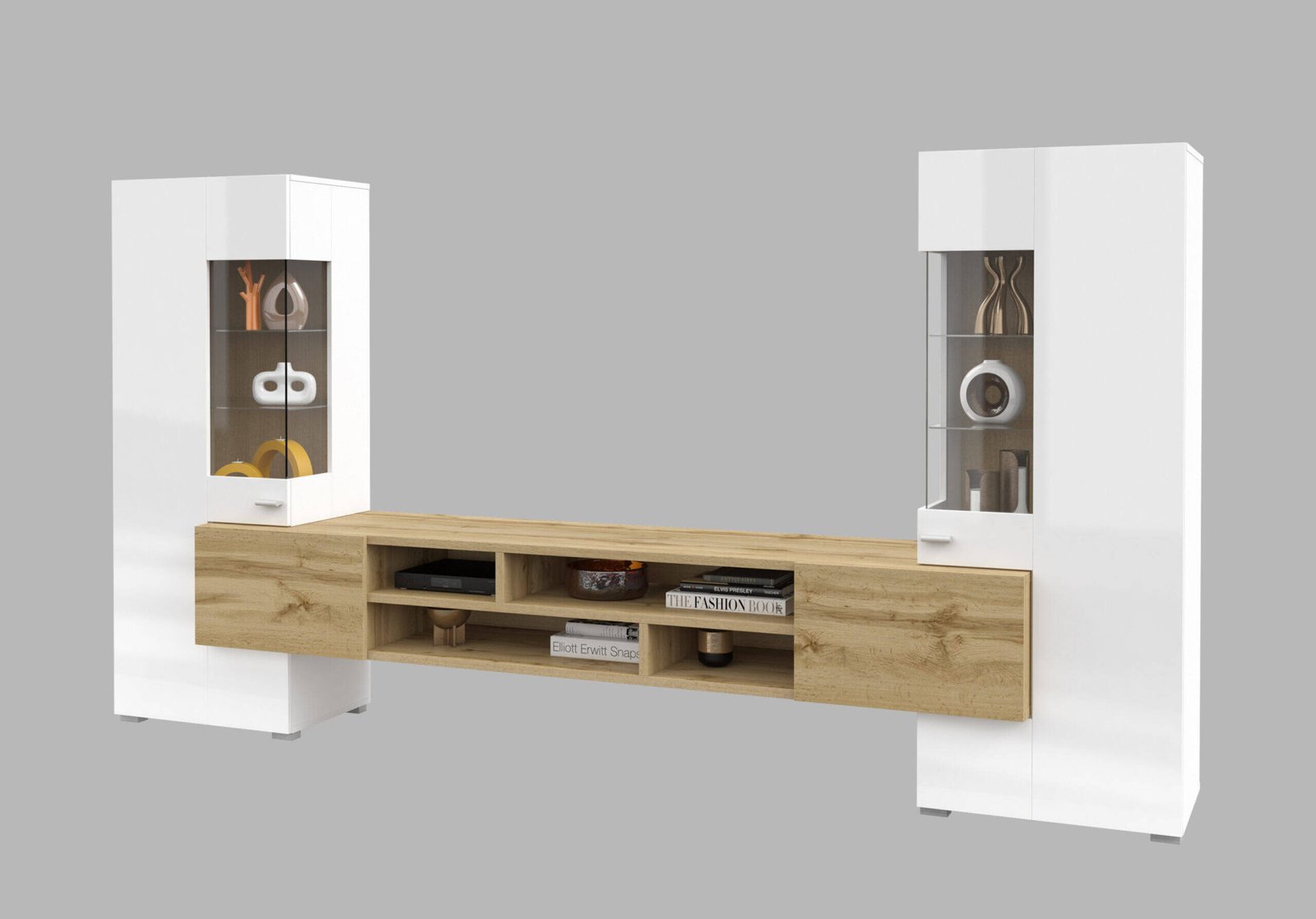 Coby wall cabinet, glossy white / Wotan oak - Image 3