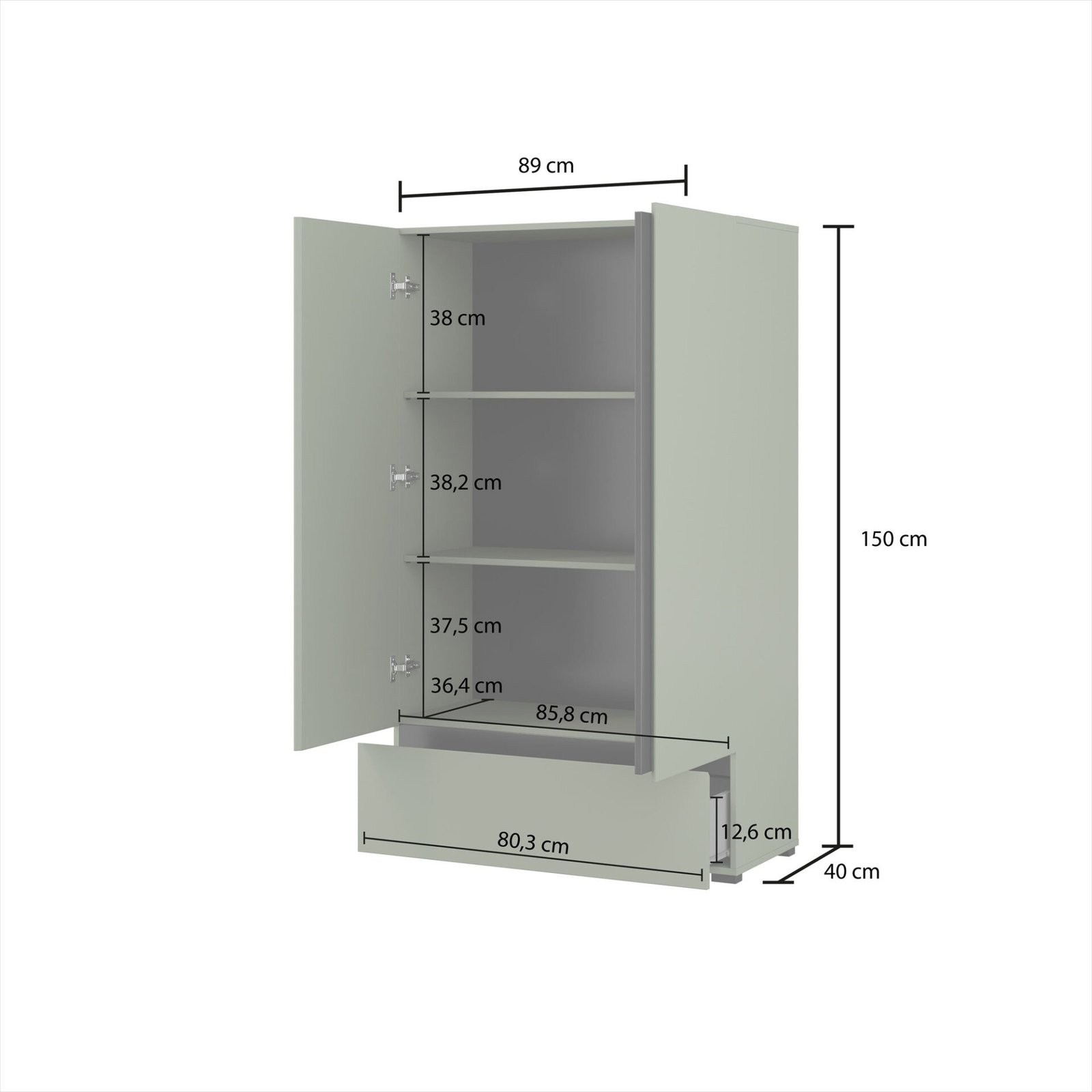Cross S - chest of drawers, 2 drawers, 1 drawer, dusty green and black - Image 3