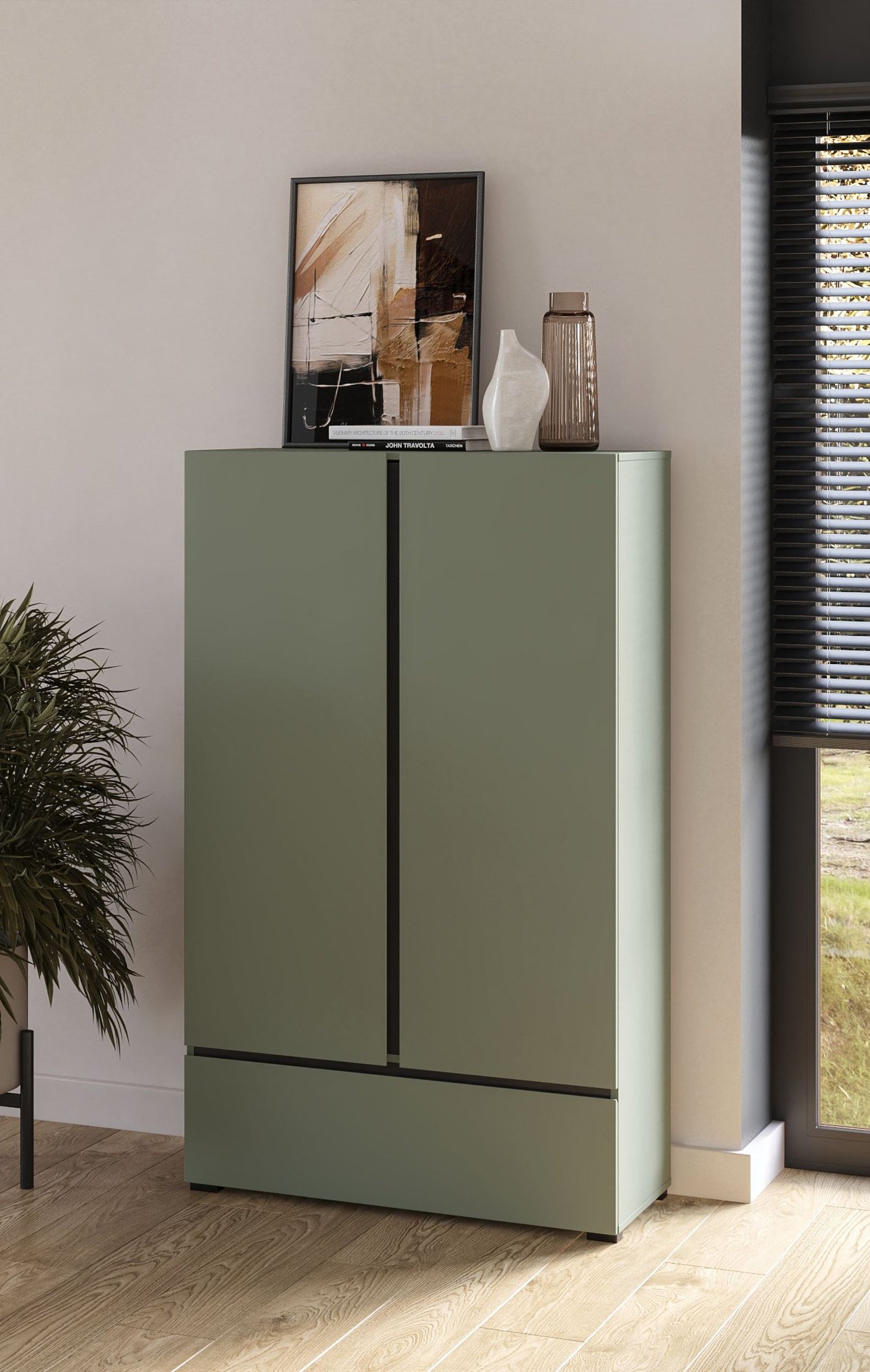 Cross S - chest of drawers, 2 drawers, 1 drawer, dusty green and black - Image 4
