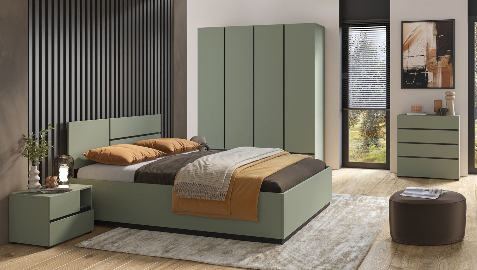 Cross S - chest of drawers, 2 drawers, 1 drawer, dusty green and black - Image 6