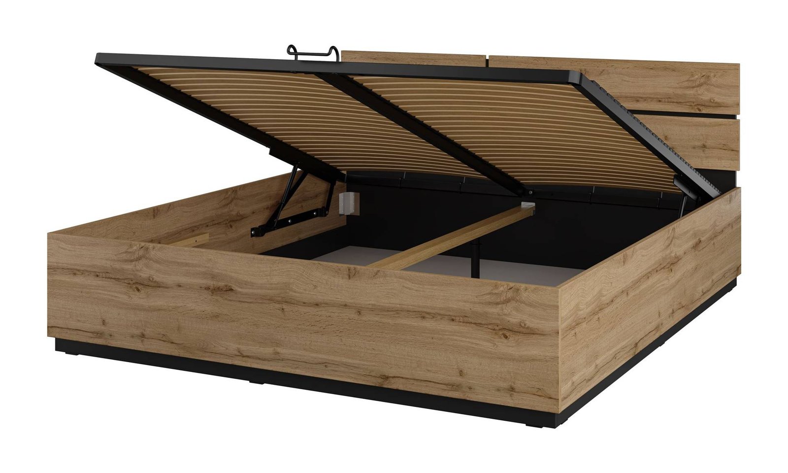 Cross S - bed with slatted base and frame, 180 cm, Wotan oak black onyx matt color