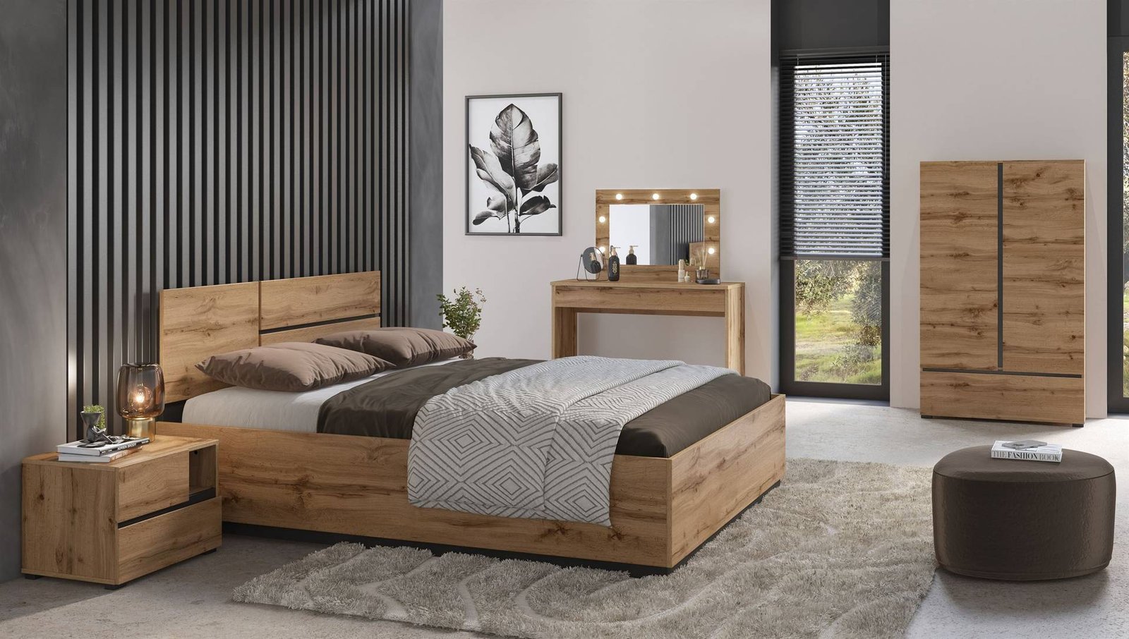 Cross S - bed with slatted base and frame, 180 cm, Wotan oak black onyx matt color - Image 4