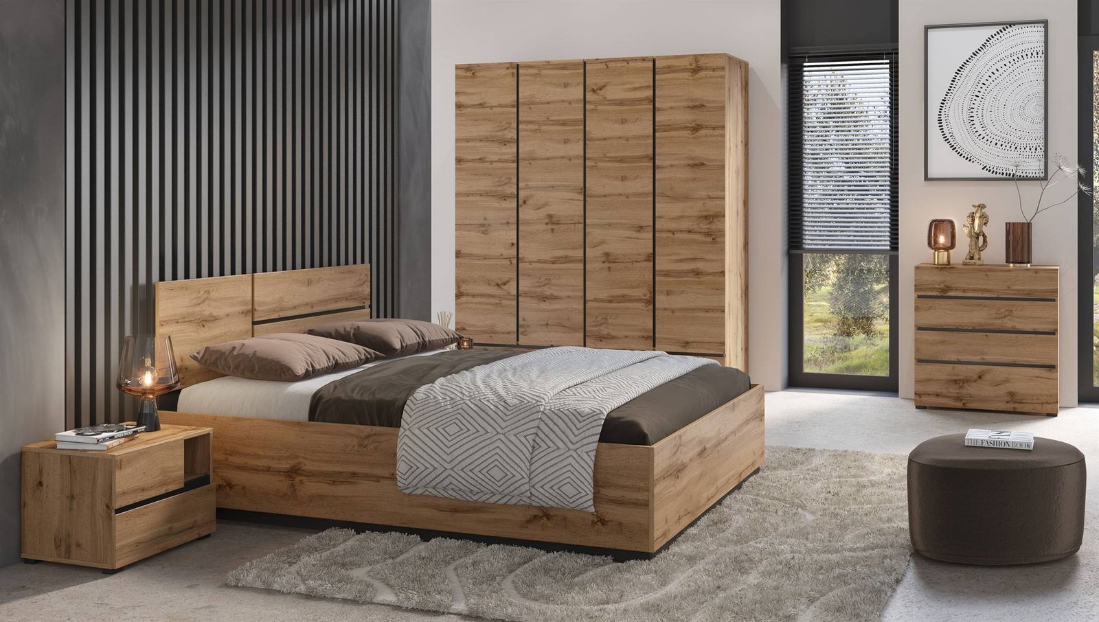 Cross S - bed with slatted base and frame, 180 cm, Wotan oak black onyx matt color - Image 5