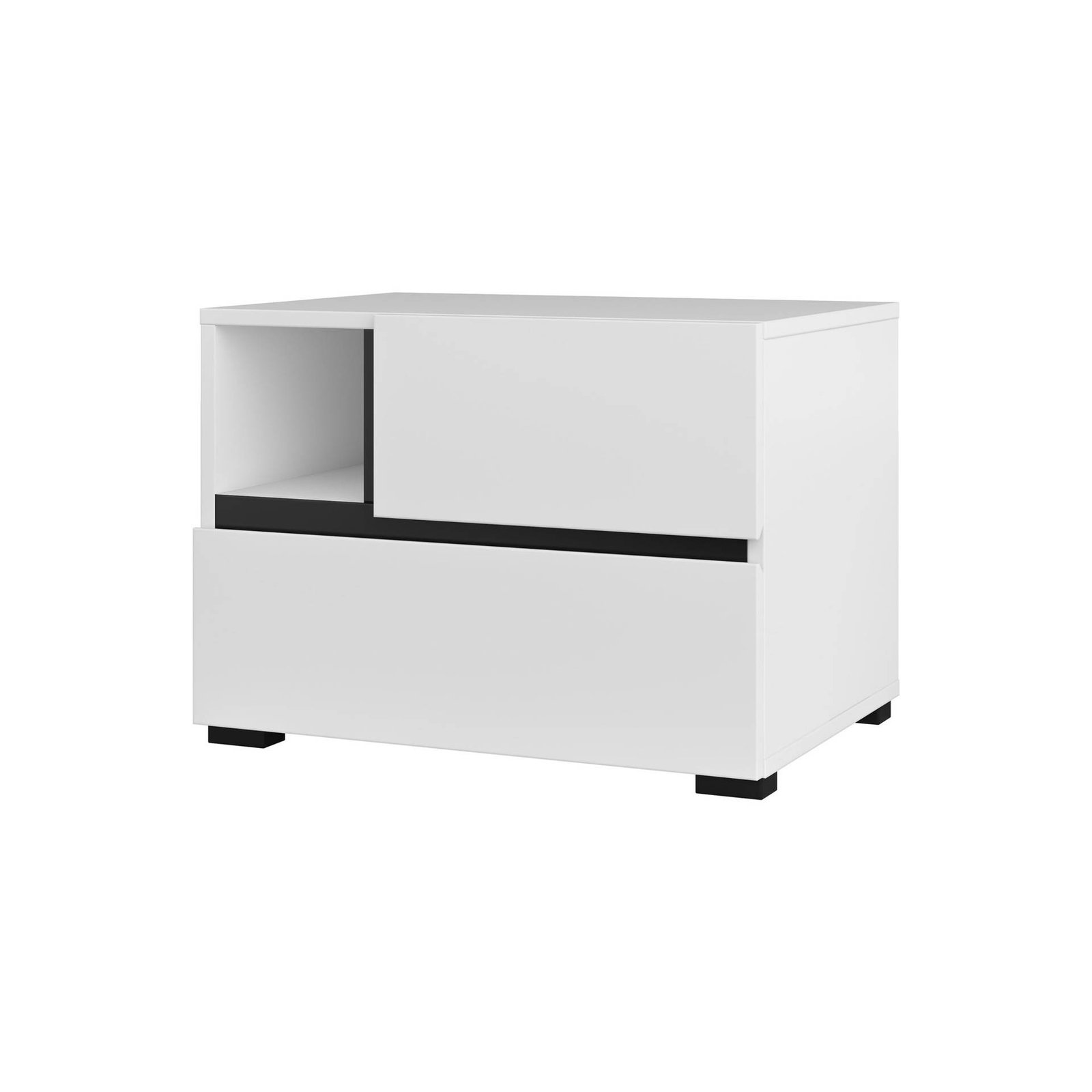 Cross S - bedside table with 2 drawers, white, black, onyx, matte
