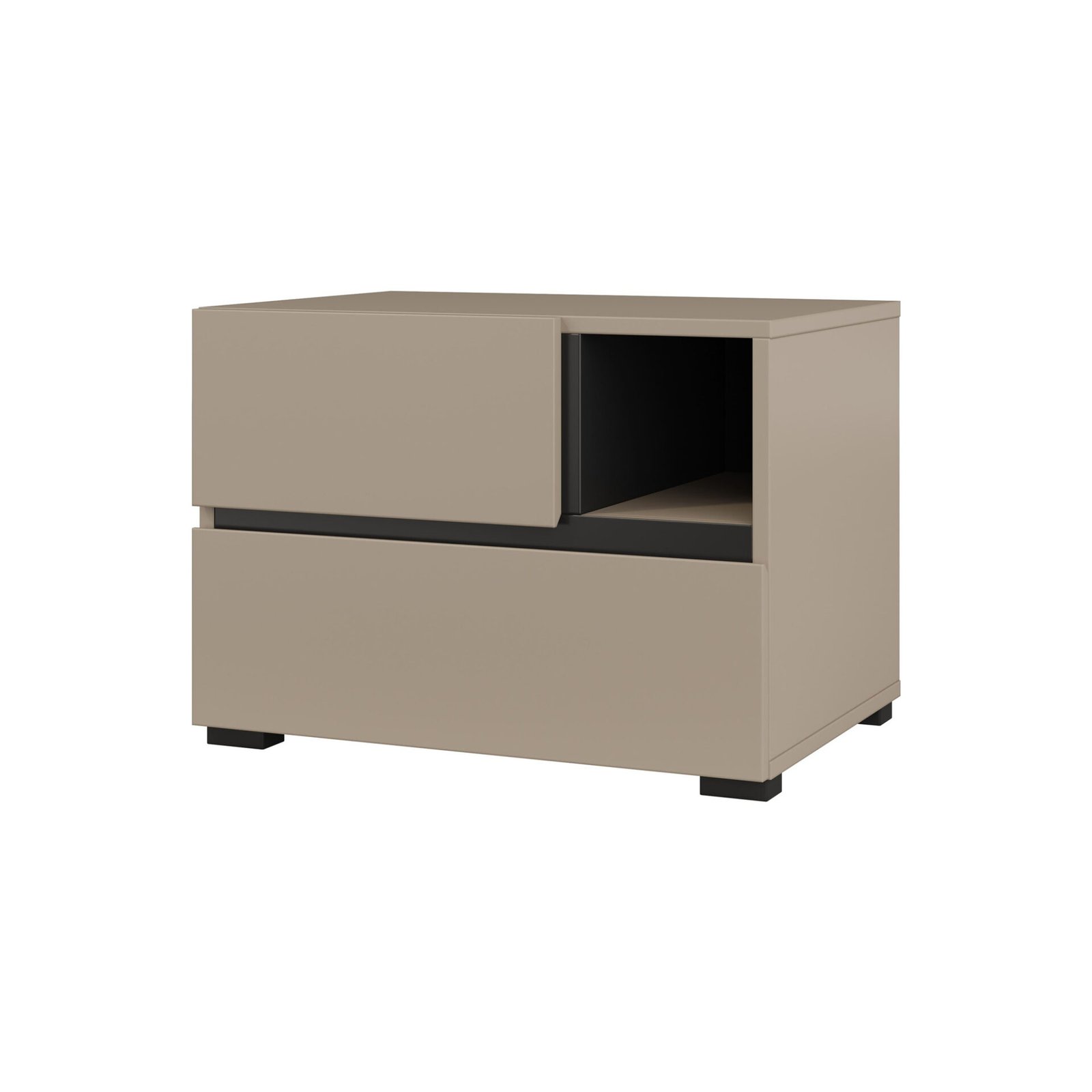 Cross S - Kongo bedside table with 2 drawers, black onyx, matte