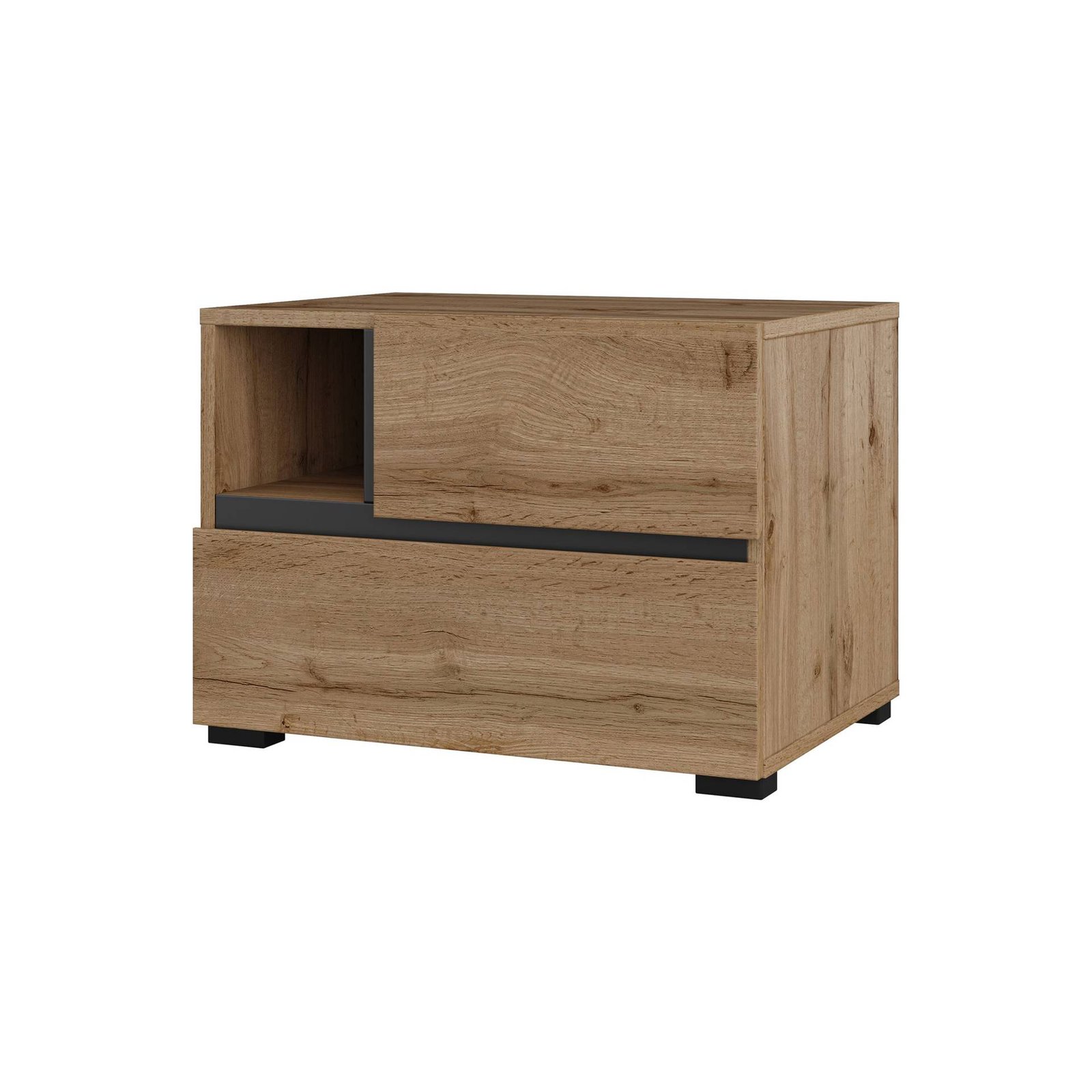 Cross S - bedside table with 2 drawers, Wotan oak black onyx, matt