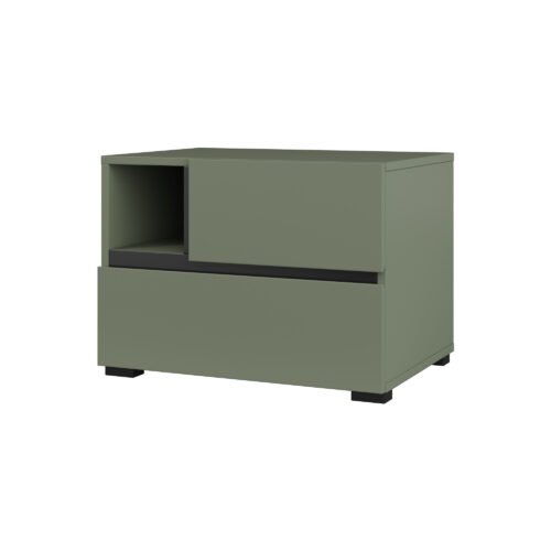 Cross S – bedside table with 2 drawers, dusty green, black