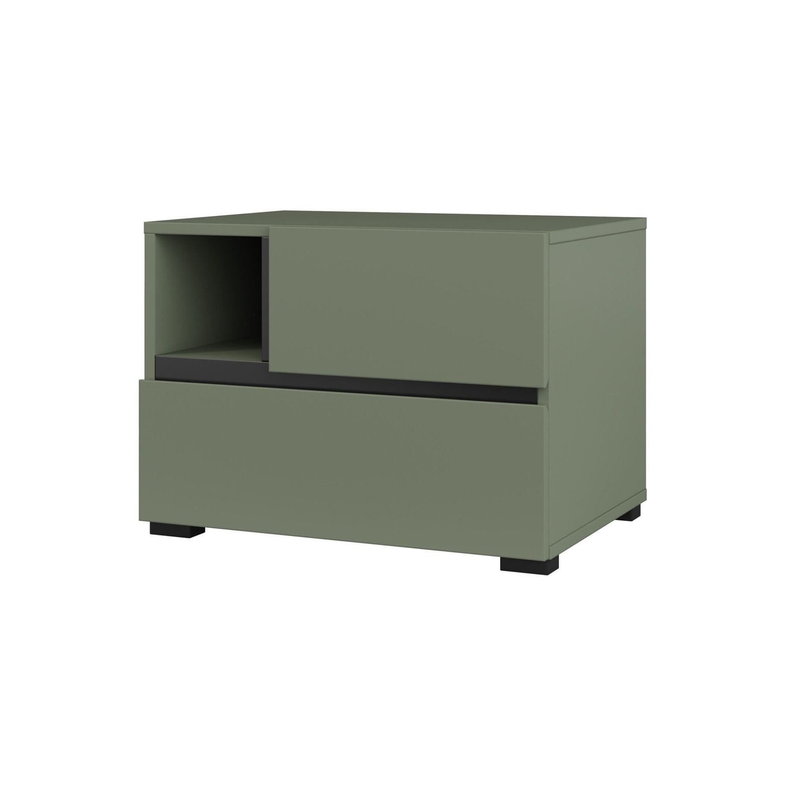 Cross S - bedside table with 2 drawers, dusty green, black