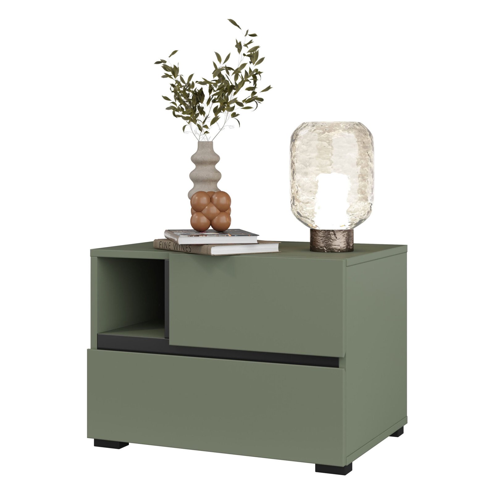 Cross S - bedside table with 2 drawers, dusty green, black - Image 6