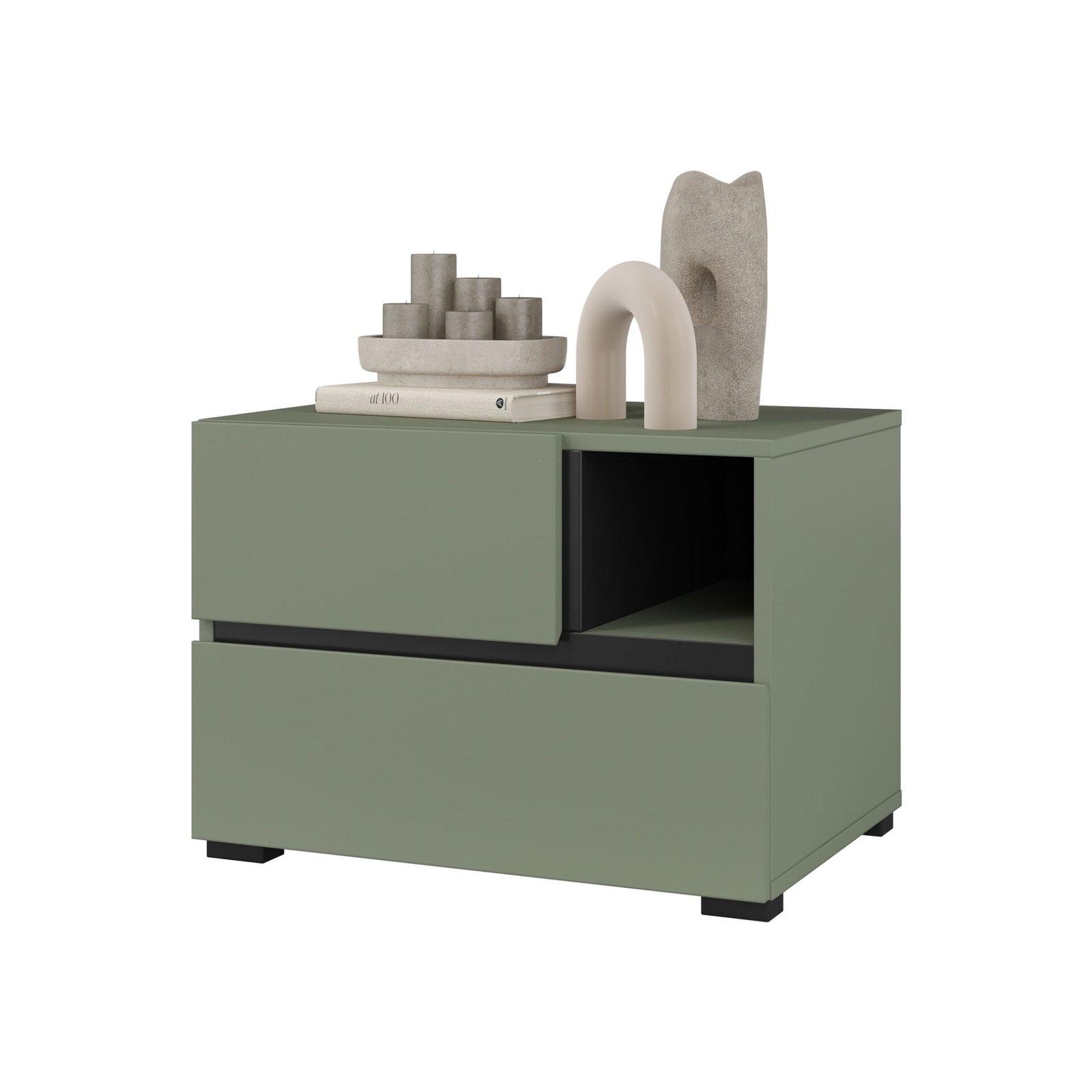 Cross S - bedside table with 2 drawers, dusty green, black - Image 7