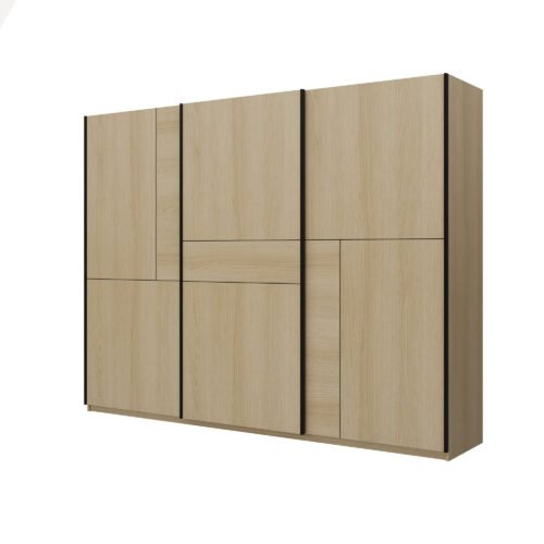 CUBE – Wardrobe with 3 sliding doors, 270 cm, Lindberg oak