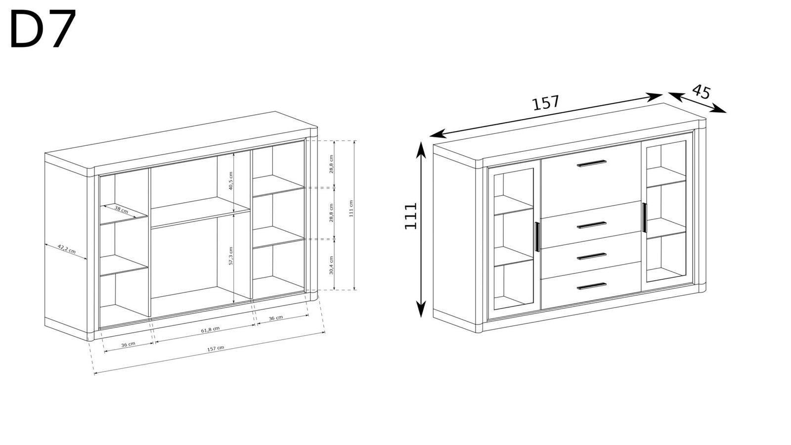 DALLAS-7 - 2D3S Display case, oak color, truffle color - Image 3