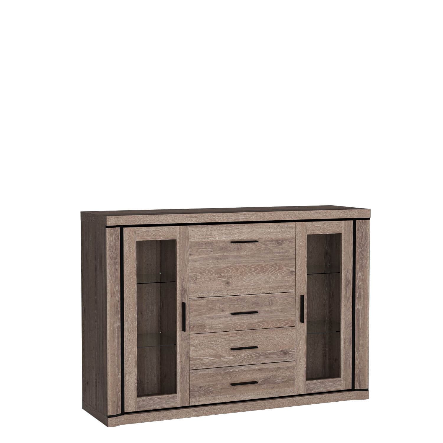 DALLAS-7 - 2D3S Display case, oak color, truffle color