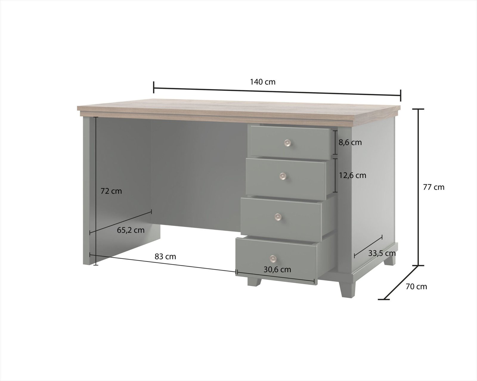 Evora Office - 4-drawer desk, Lefkas Green Oak - Image 3