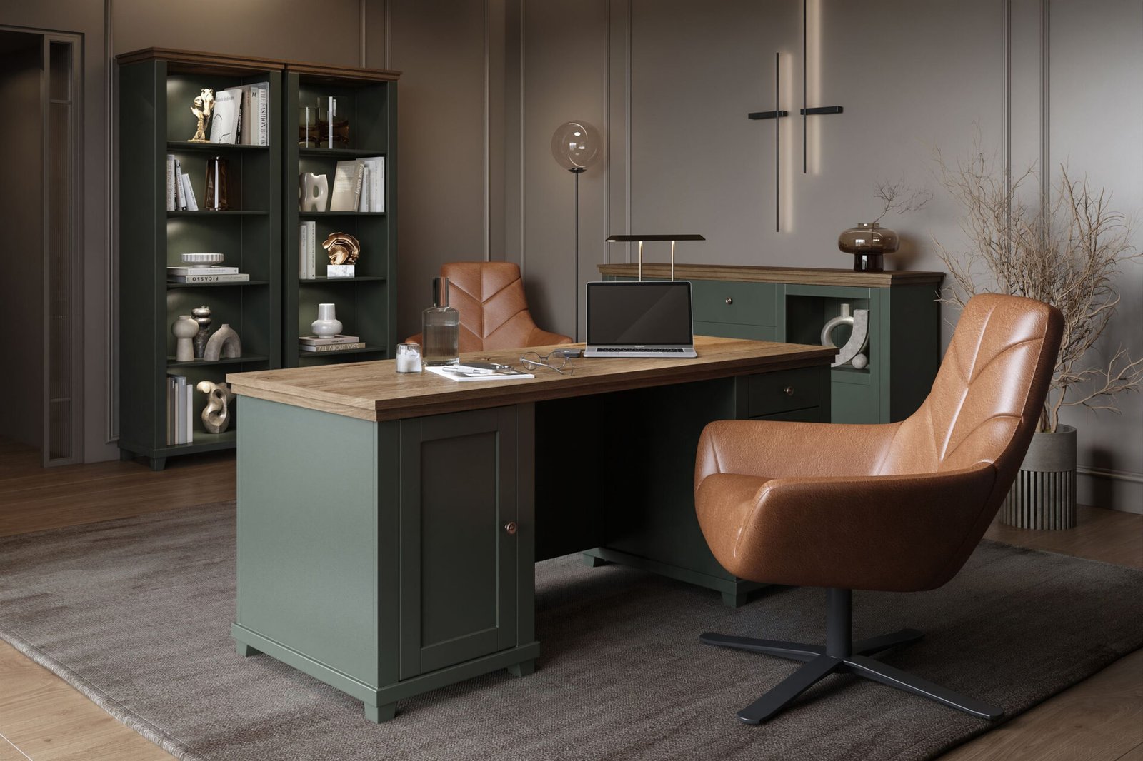 Evora Office - 4-drawer desk, Lefkas Green Oak - Image 5