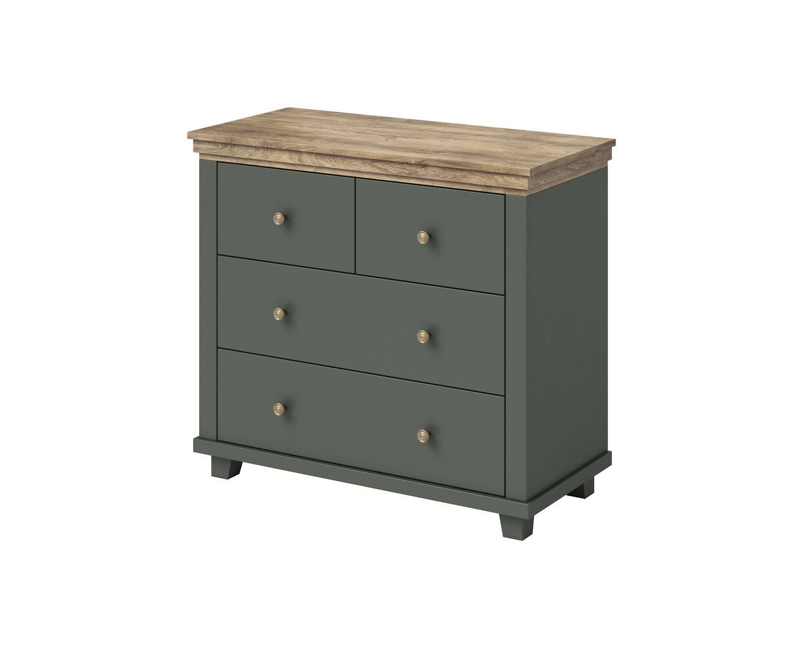Evora S chest of drawers with 4 drawers, green / Lefkas oak