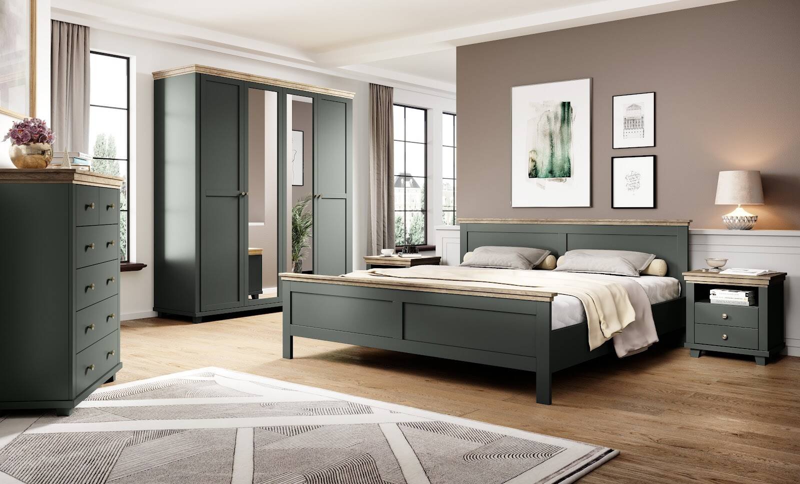 Evora S chest of drawers with 4 drawers, green / Lefkas oak - Image 5