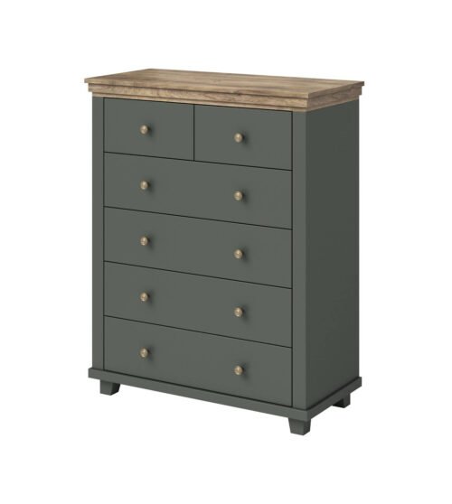 Evora S chest of drawers with 6 drawers, green / Lefkas oak