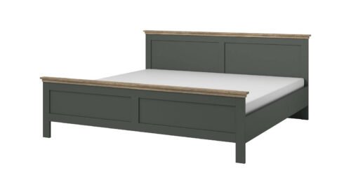 Evora S bed, 160/200 cm, green / Lefkas oak
