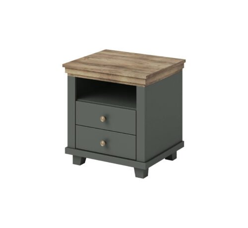 Evora S bedside table with 2 drawers, green / Lefkas oak