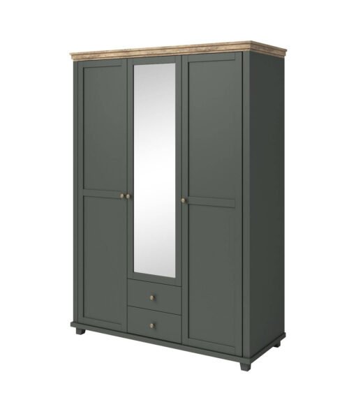 Evora S wardrobe 3D2S with mirror, green / Lefkas oak