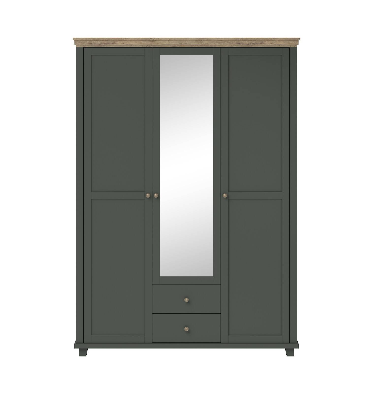 Evora S wardrobe 3D2S with mirror, green / Lefkas oak - Image 3