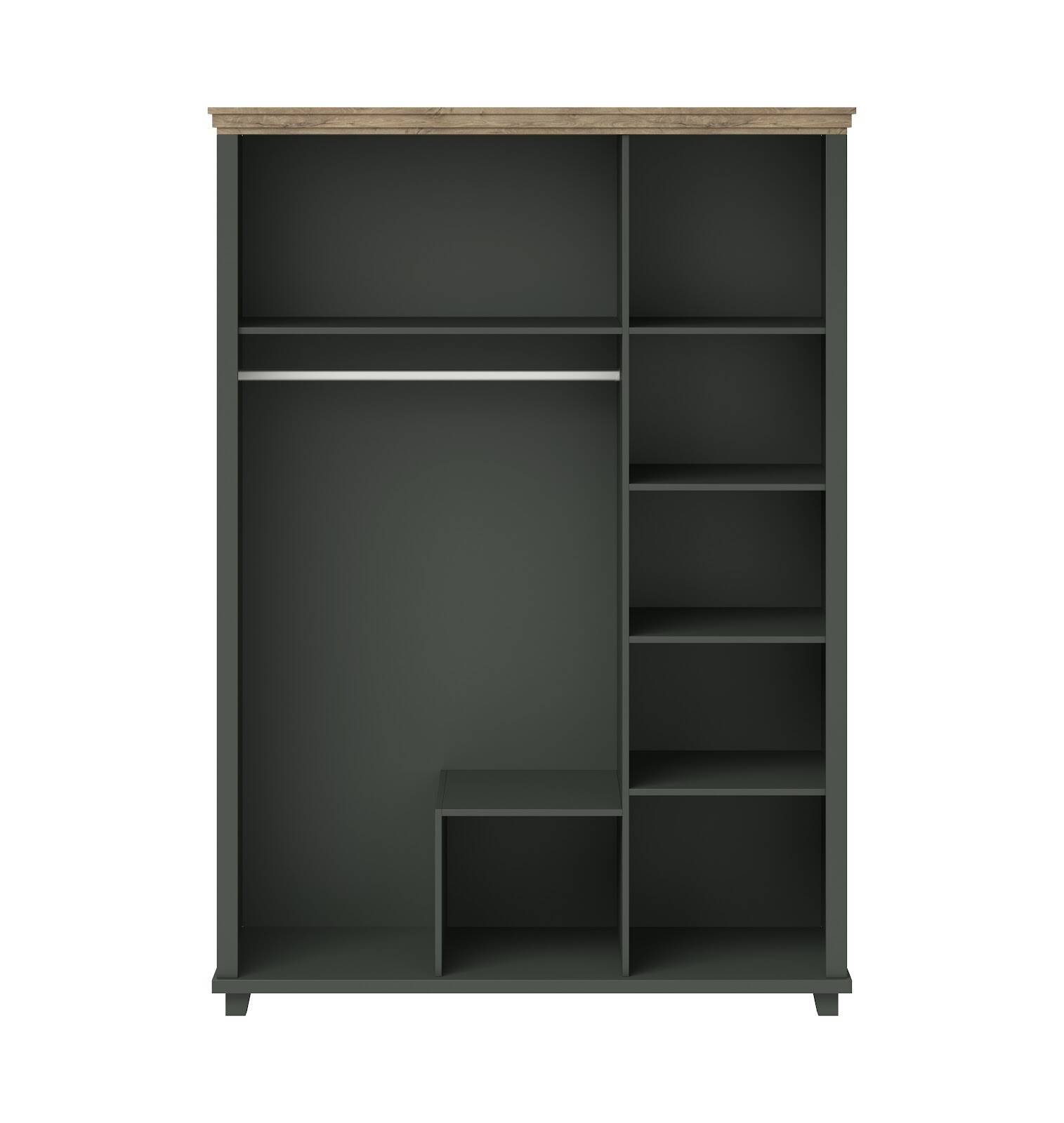 Evora S wardrobe 3D2S with mirror, green / Lefkas oak - Image 4