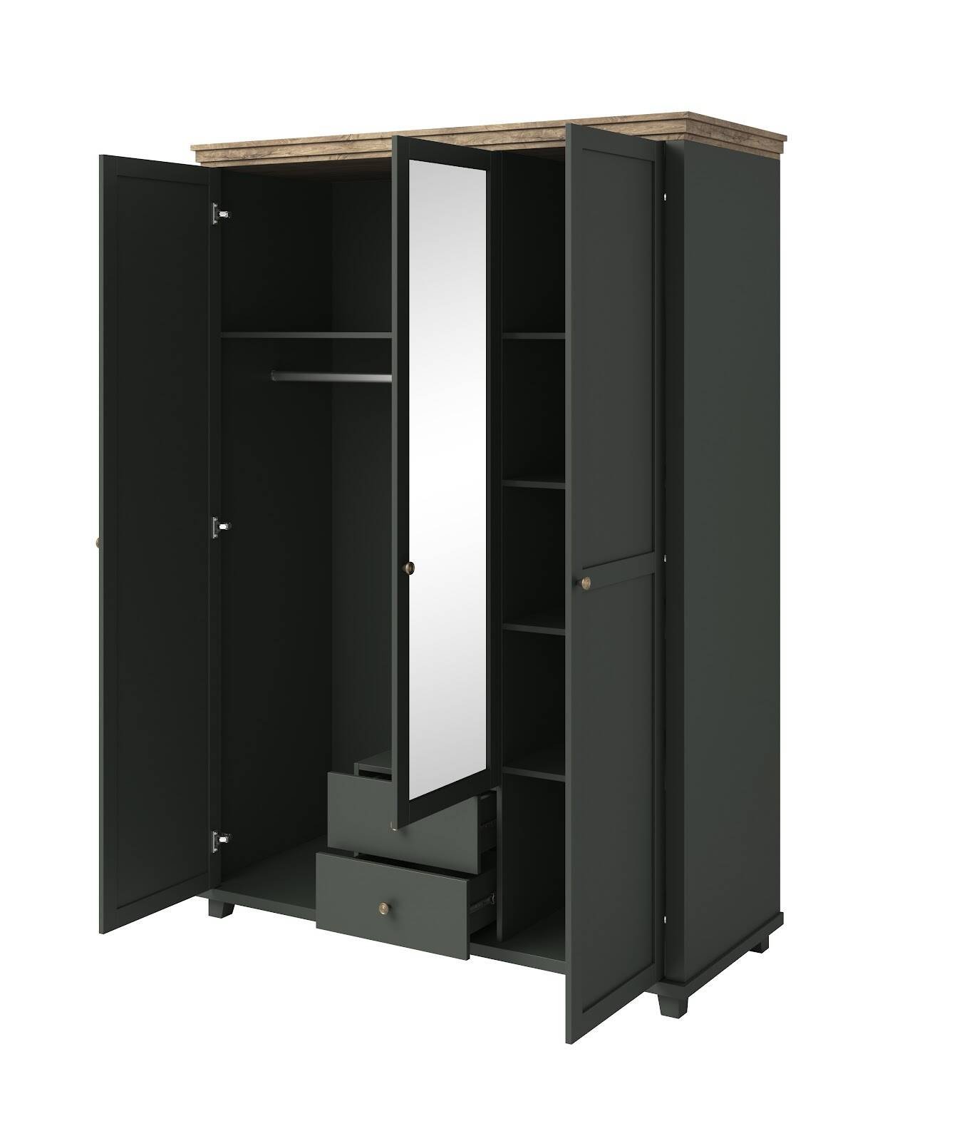 Evora S wardrobe 3D2S with mirror, green / Lefkas oak - Image 5