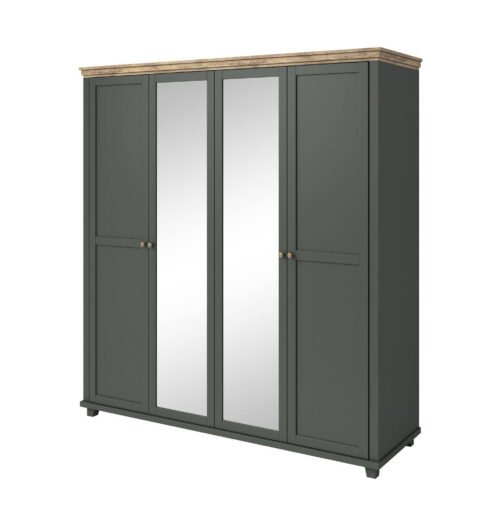 Evora S 4-door wardrobe with mirrors, green / Lefkas oak