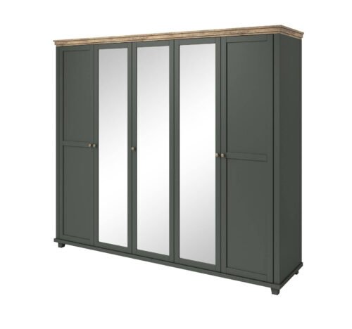 Evora S 5-door wardrobe with mirrors, green / Lefkas oak